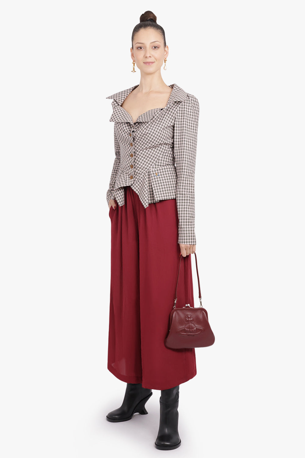 VIVIENNE WESTWOOD RTW Monday Check Print L/S Button Shirt | Brown/Off White