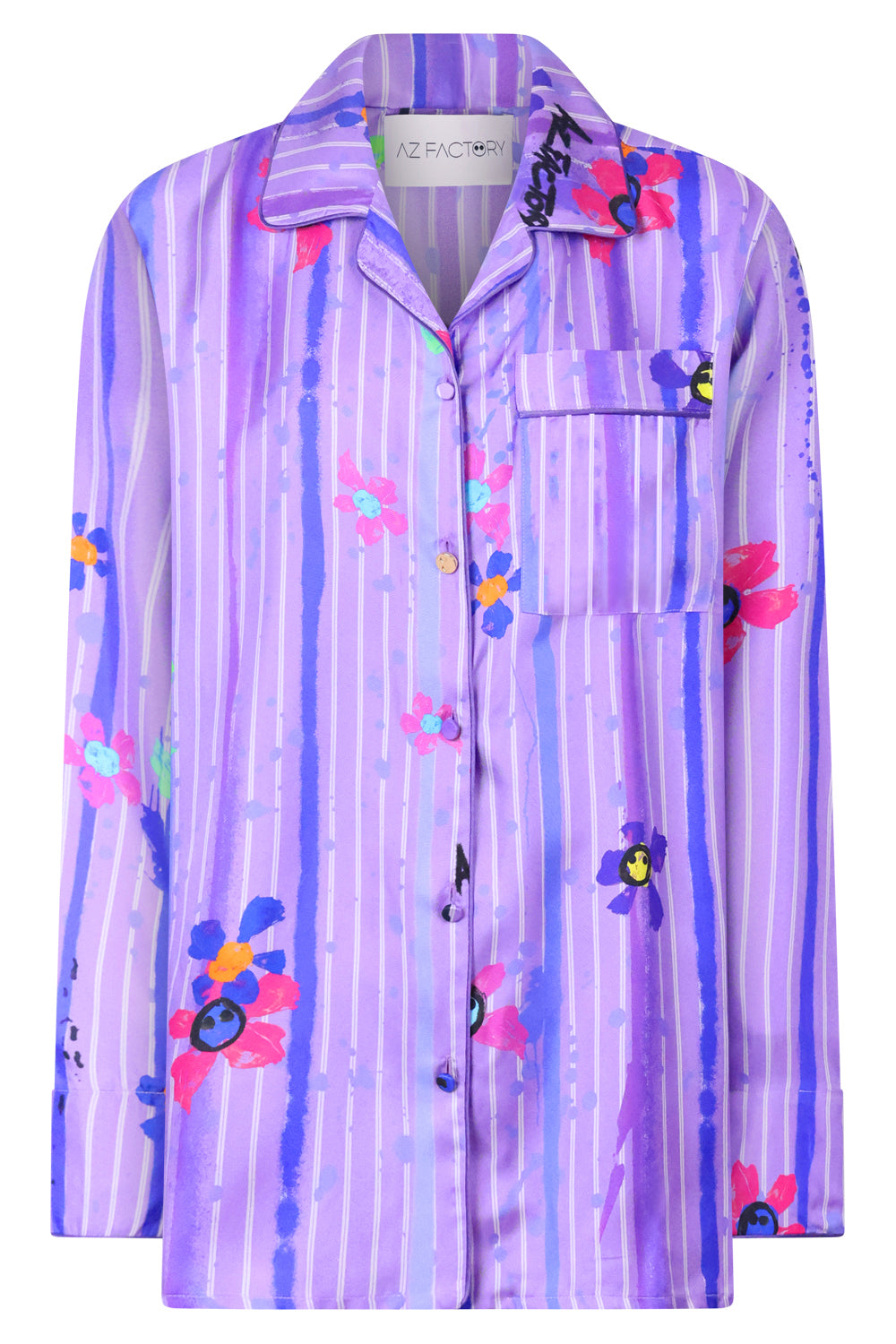 AZ FACTORY RTW Silk Twill Pyjama Style Shirt | Splash Purple