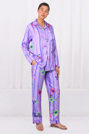AZ FACTORY RTW Silk Twill Pyjama Style Shirt | Splash Purple