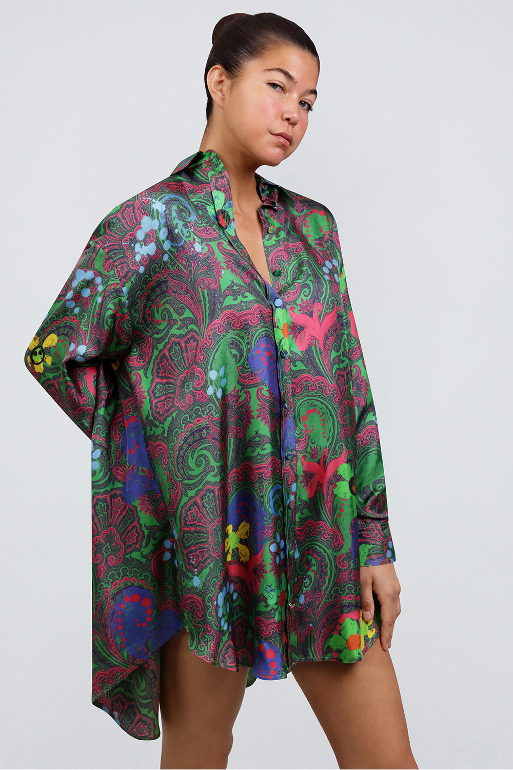 AZ FACTORY RTW Silk Twill Shirt Dress | Motly Paisley