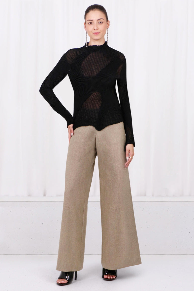 AZ FACTORY RTW X Ester Manas Ruched Knit Panel Top | Black