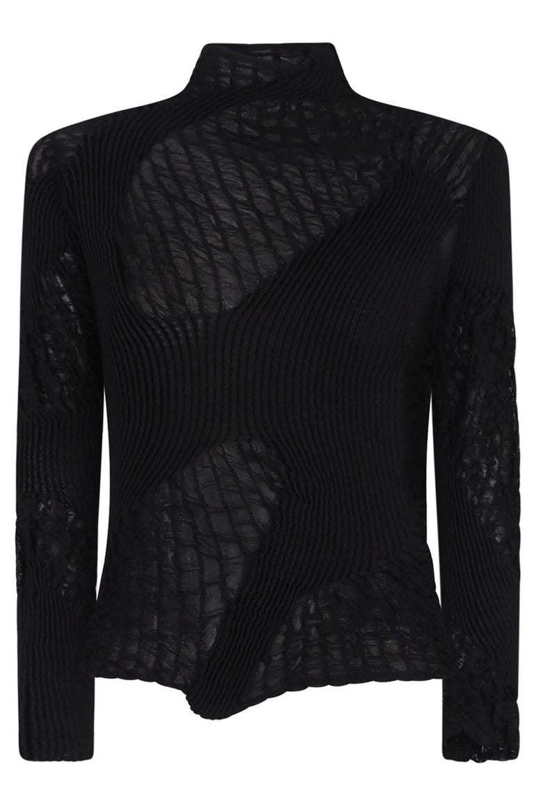 AZ FACTORY RTW X ESTER MANAS RUCHED KNIT PANEL TOP | BLACK