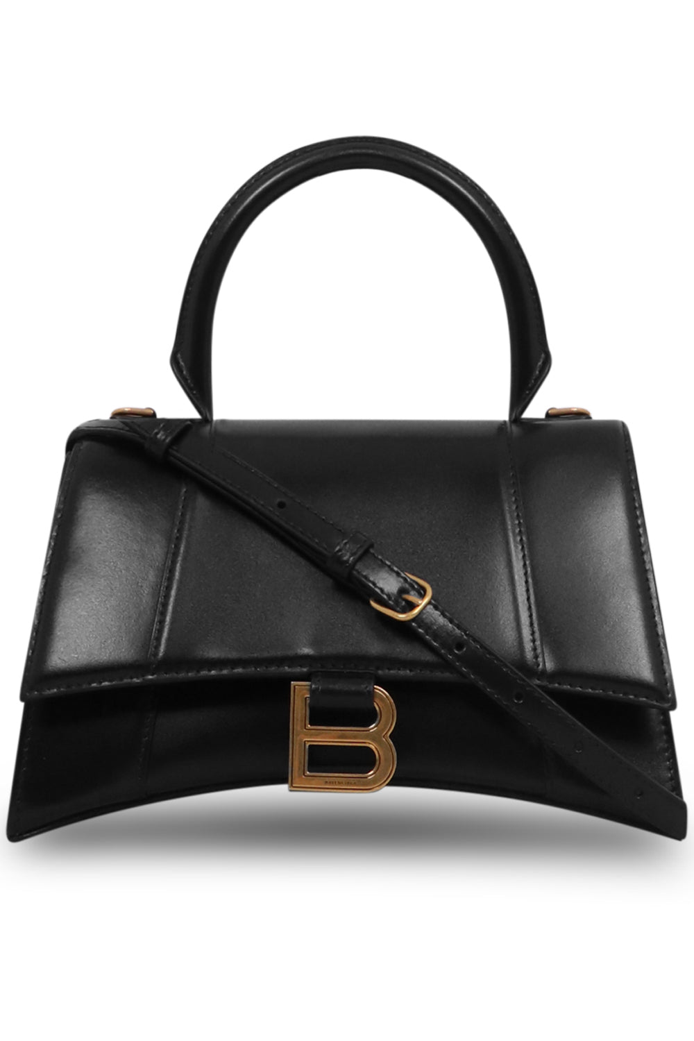 BALENCIAGA BAG BLACK HOURGLASS SMALL BAG SHINY BOX | BLACK/GOLD