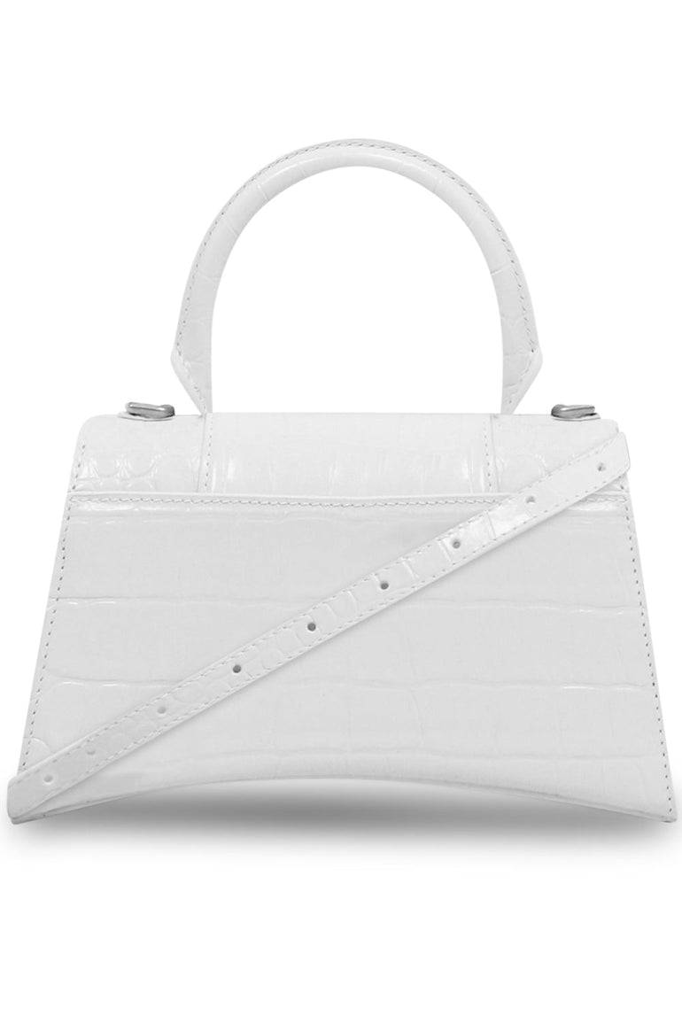 BALENCIAGA BAGS WHITE HOURGLASS XS BAG CROC EMBOSSED | WHITE/SILVER