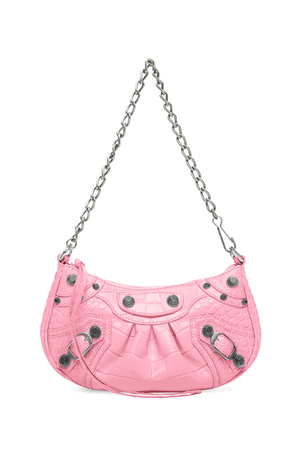 BALENCIAGA Bags PINK LE CAGOLE MINI BAG CROC EMBOSSED | SWEET PINK/SILVER