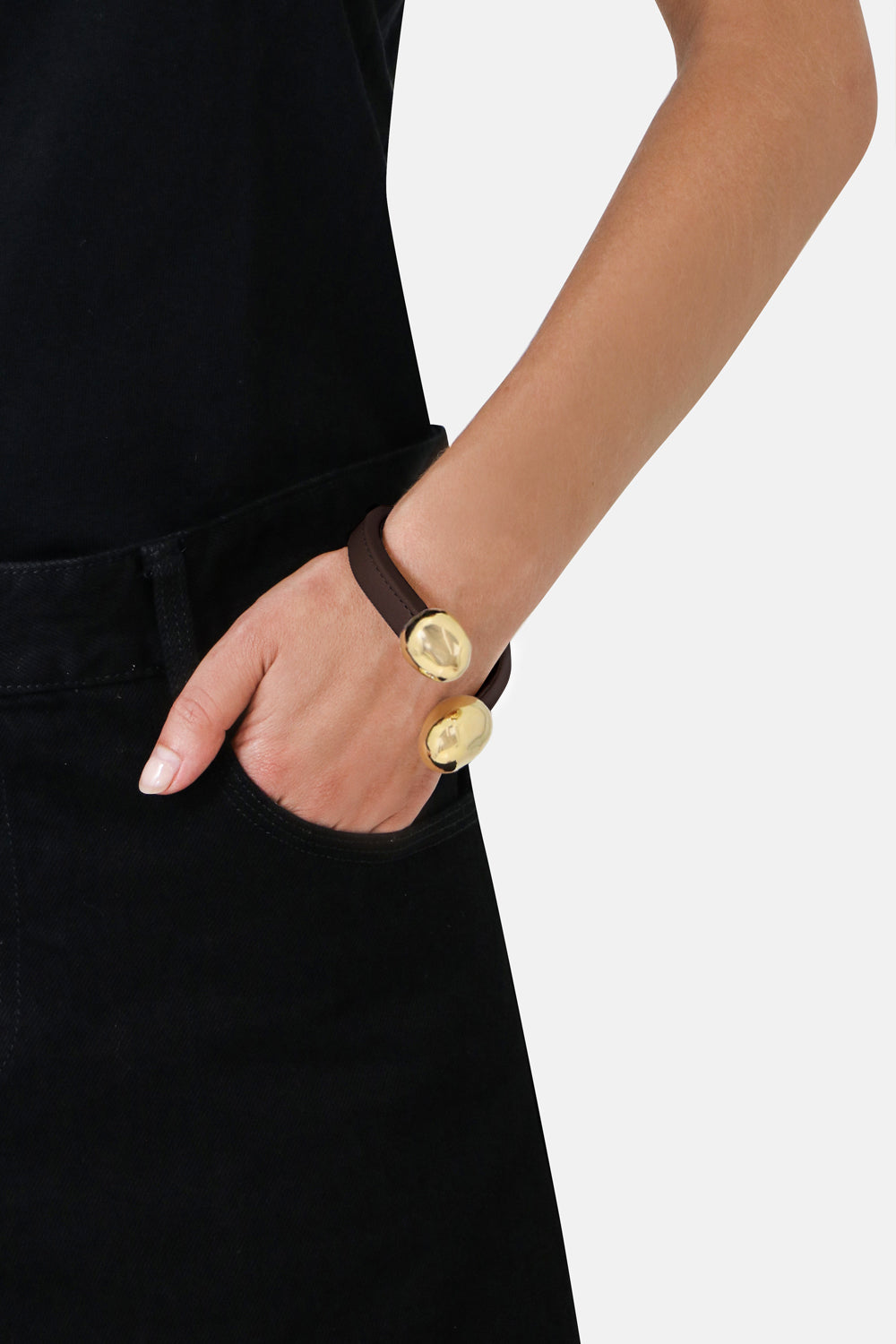 BOTTEGA VENETA ACCESSORIES GOLD LEATHER CUFF BARK/GOLD