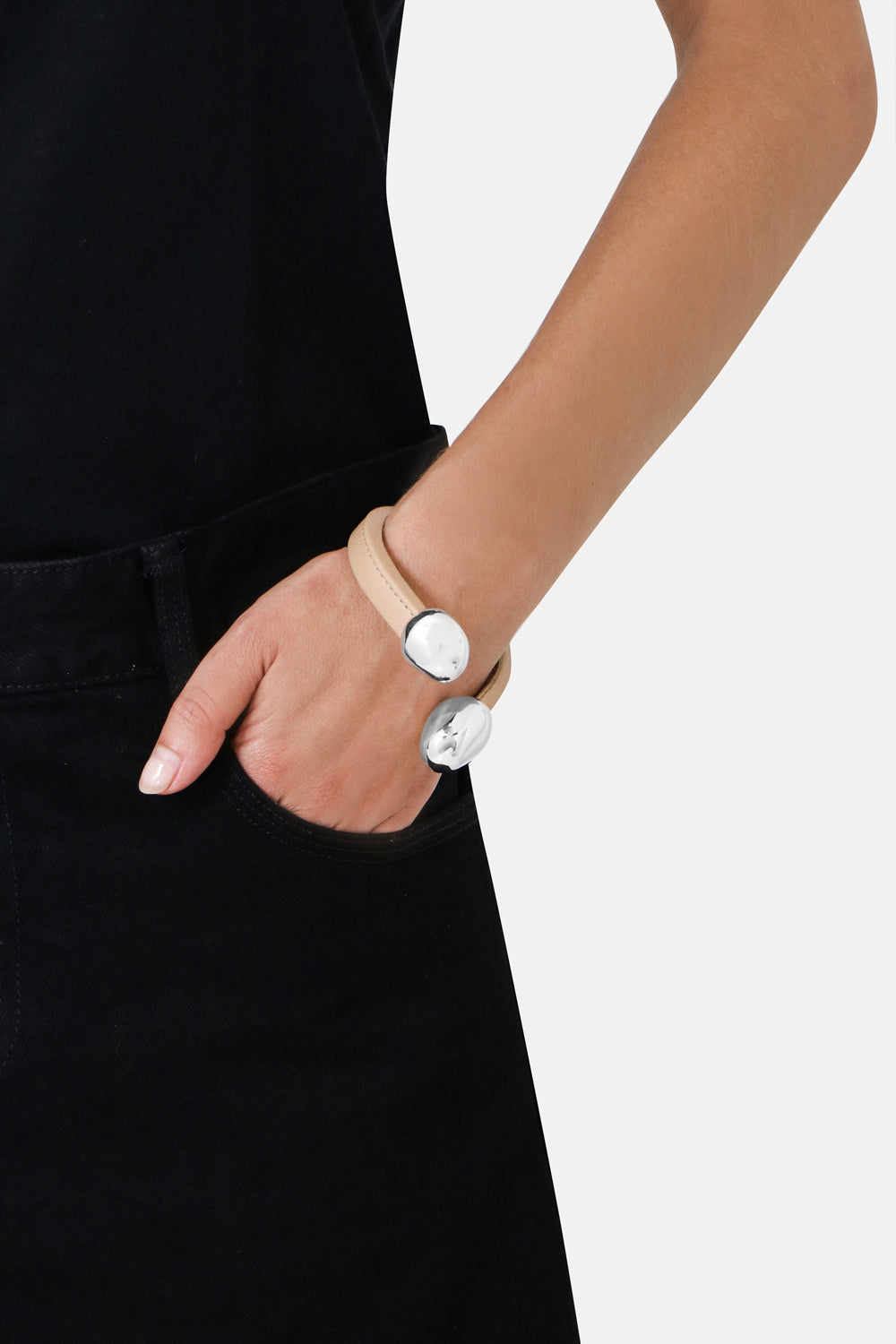 BOTTEGA VENETA ACCESSORIES SILVER LEATHER CUFF CIPRIA/SILVER