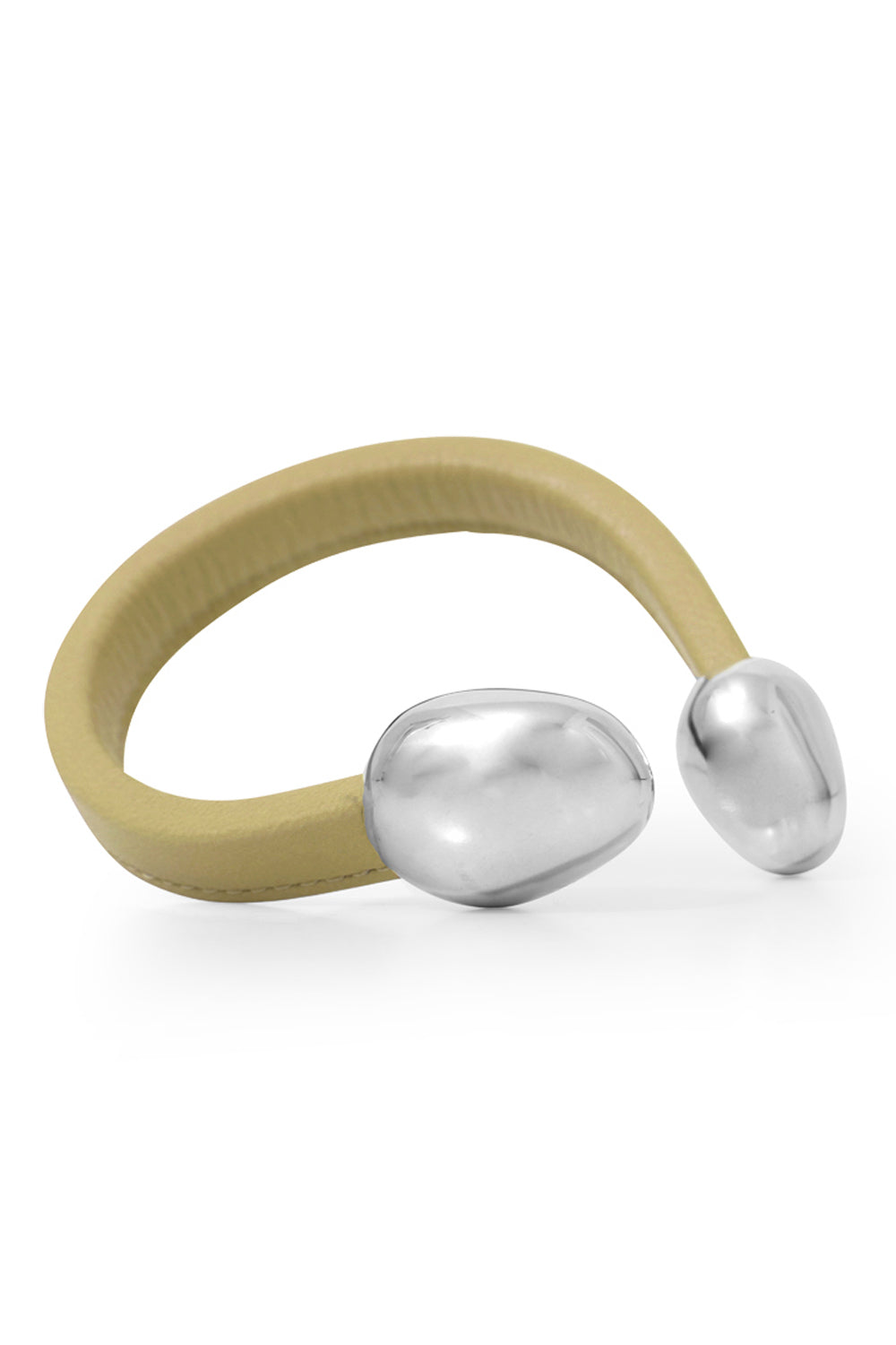 BOTTEGA VENETA ACCESSORIES SILVER LEATHER CUFF TAPIOCA/SILVER