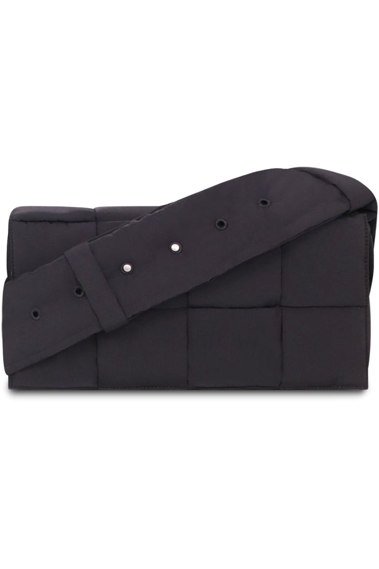 BOTTEGA VENETA BAGS BLACK MEDIUM CASSETTE PADDED MESSENGER | BLACK/SILVER