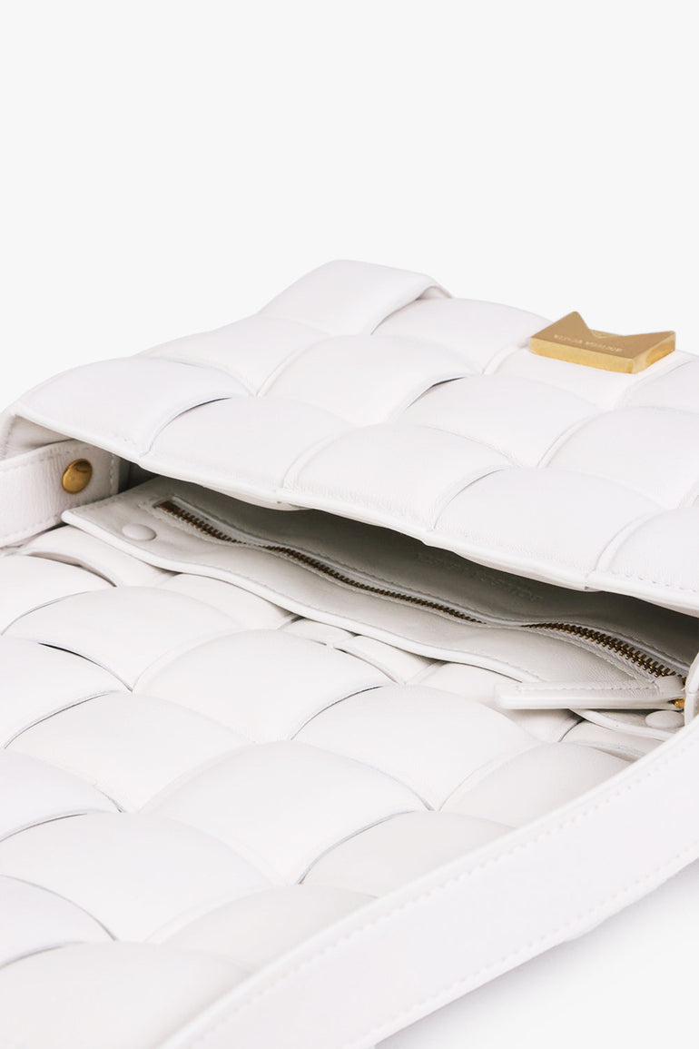 BOTTEGA VENETA BAGS WHITE PADDED CASSETTE BAG | CHALK/GOLD