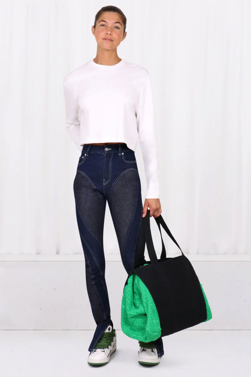 BOTTEGA VENETA BAGS BLACK SBAGLIATO DRAWSTRING TOTE CANVAS | BLACK/GRASS/SILVER