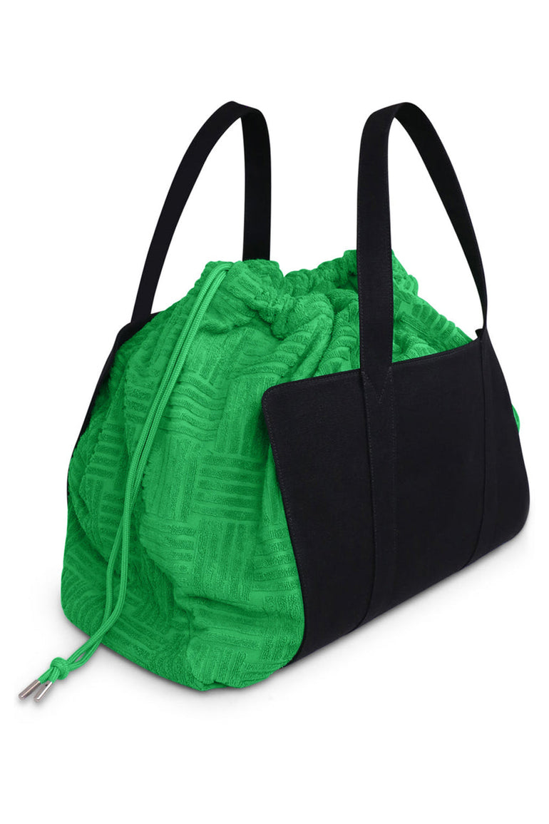 BOTTEGA VENETA BAGS BLACK SBAGLIATO DRAWSTRING TOTE CANVAS | BLACK/GRASS/SILVER