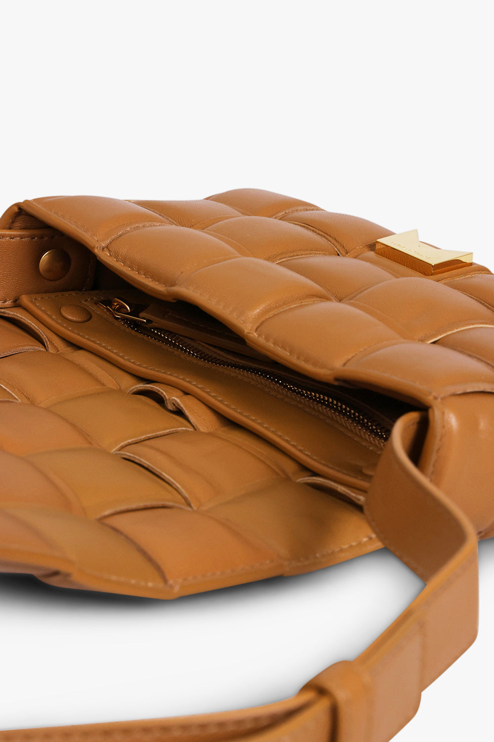 BOTTEGA VENETA BAGS BROWN SMALL PADDED CASSETTE BAG | CAMEL/GOLD