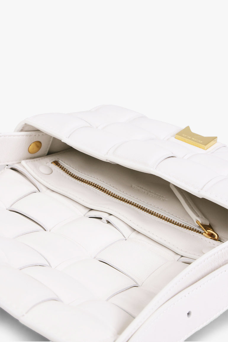 BOTTEGA VENETA BAGS WHITE SMALL PADDED CASSETTE BAG | WHITE/GOLD