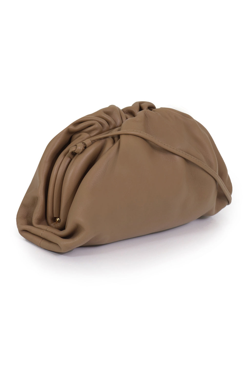 BOTTEGA VENETA BAGS GOLD THE POUCH 20 SMOOTH LEATHER CAMEL