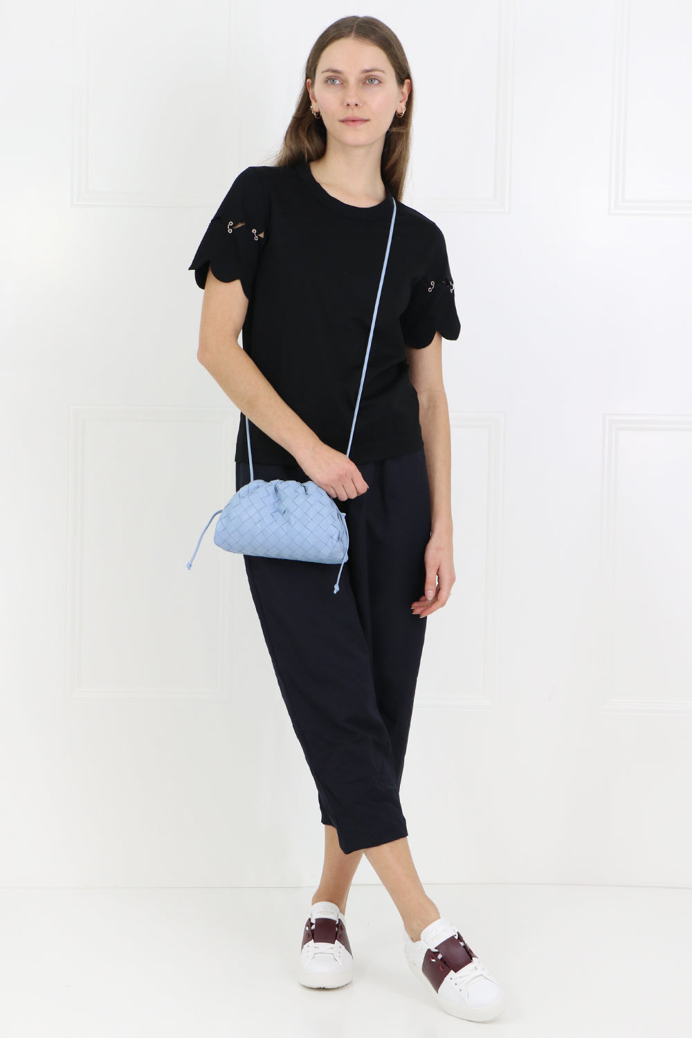 BOTTEGA VENETA BAGS BLUE THE POUCH 20 WOVEN LEATHER ICE BLUE