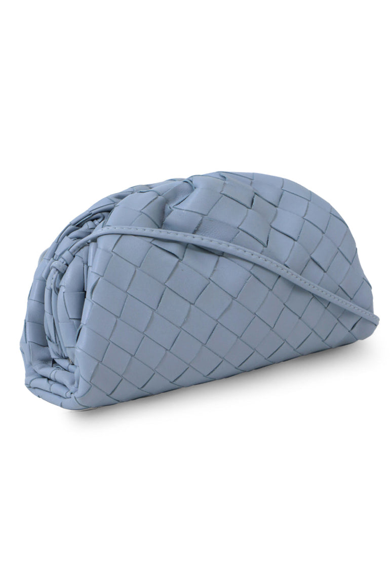 BOTTEGA VENETA BAGS BLUE THE POUCH 20 WOVEN LEATHER ICE BLUE
