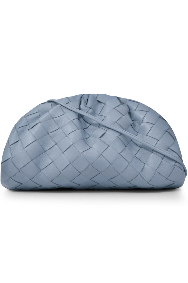 BOTTEGA VENETA BAGS BLUE THE POUCH 20 WOVEN LEATHER ICE BLUE