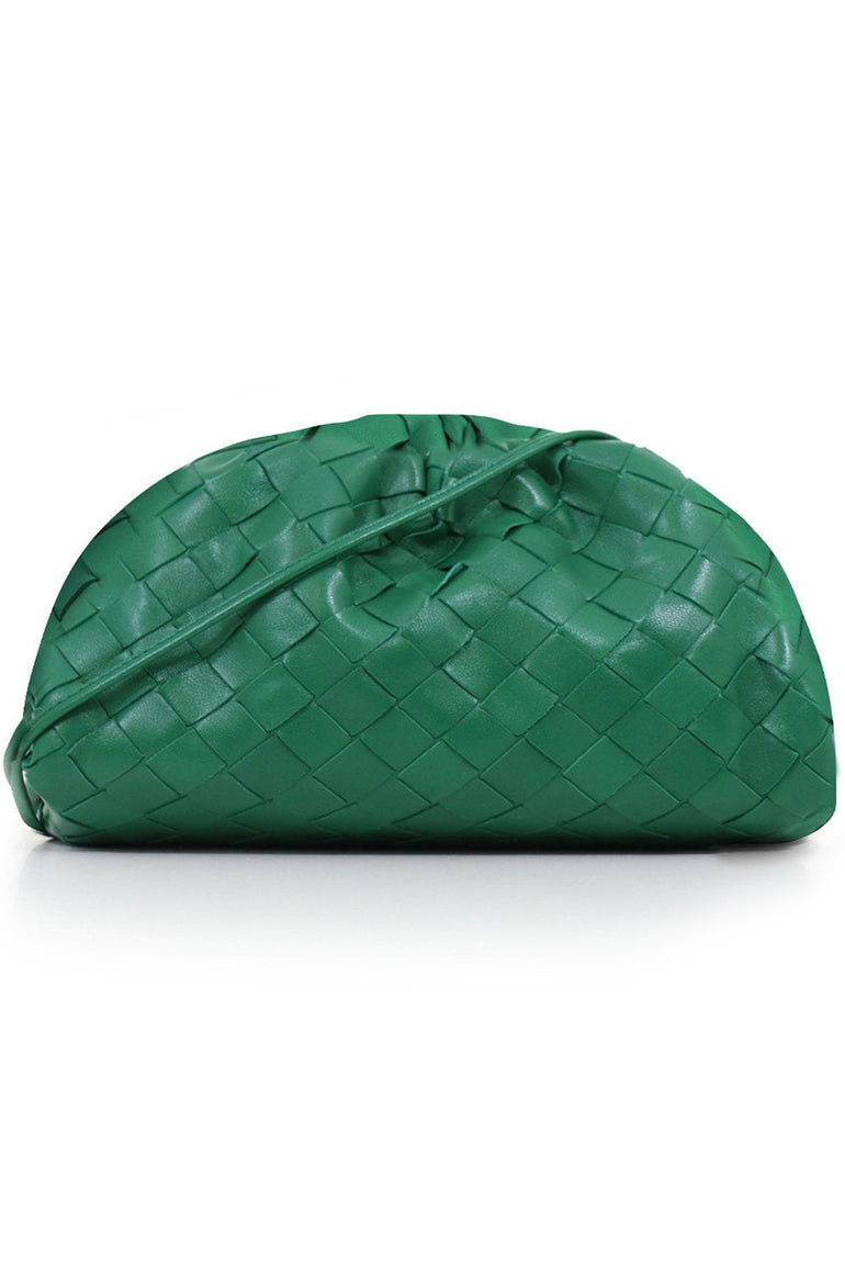 BOTTEGA VENETA BAGS GREEN THE POUCH 20 WOVEN LEATHER RACING GREEN