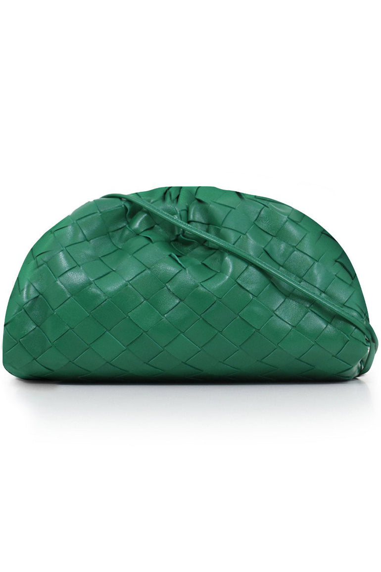 BOTTEGA VENETA BAGS GREEN THE POUCH 20 WOVEN LEATHER RACING GREEN