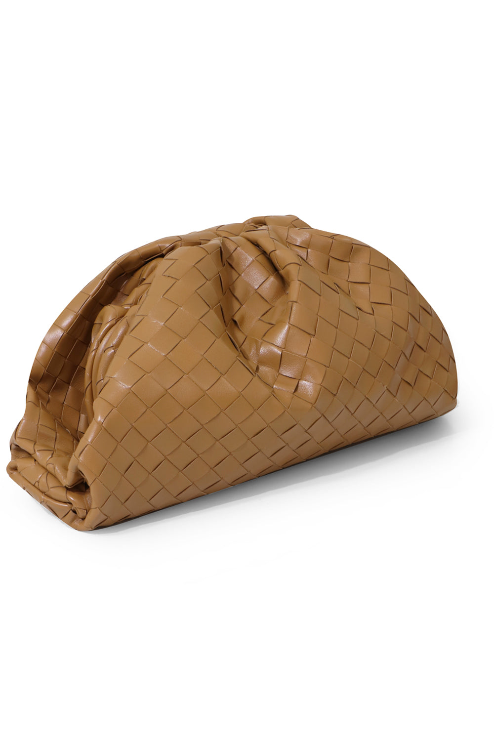 BOTTEGA VENETA BAGS GOLD THE POUCH WOVEN LEATHER CARAMEL