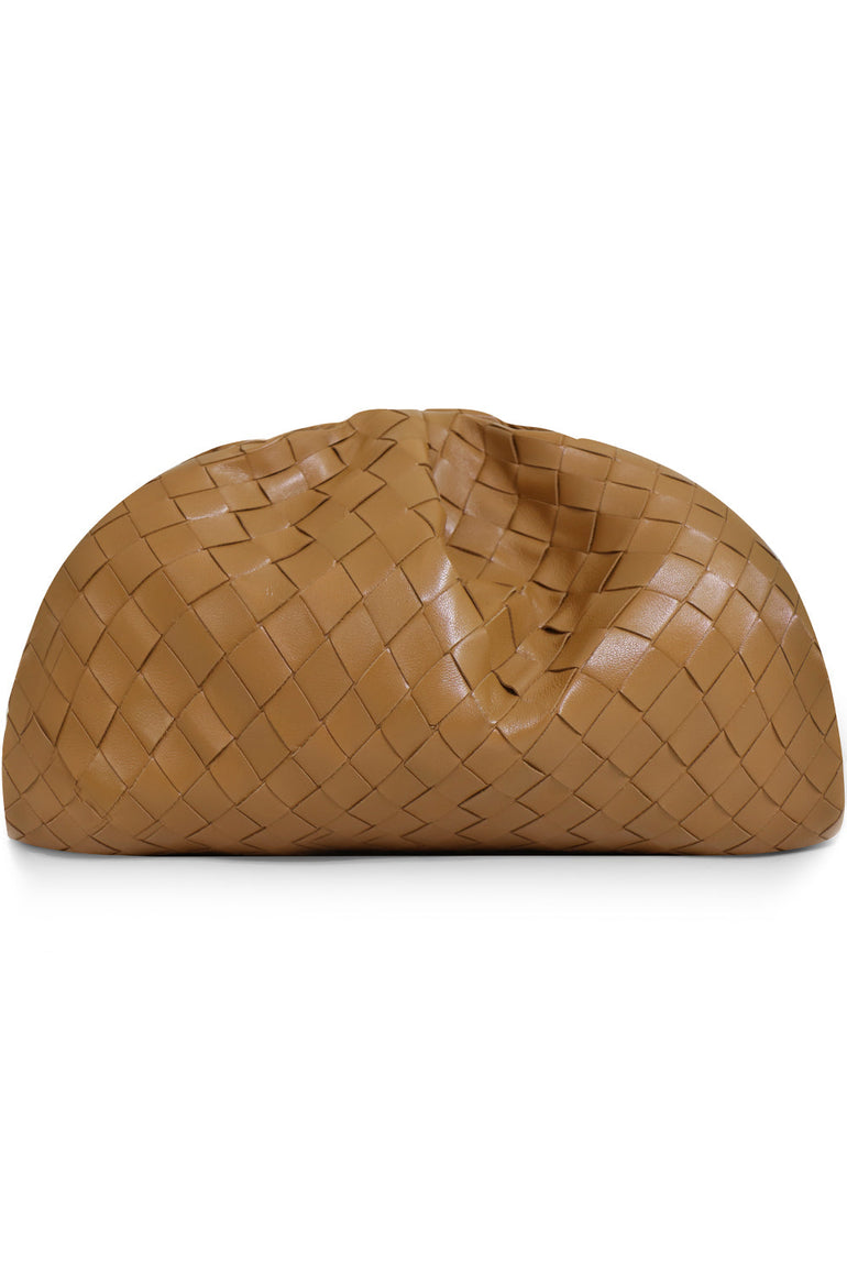 BOTTEGA VENETA BAGS GOLD THE POUCH WOVEN LEATHER CARAMEL