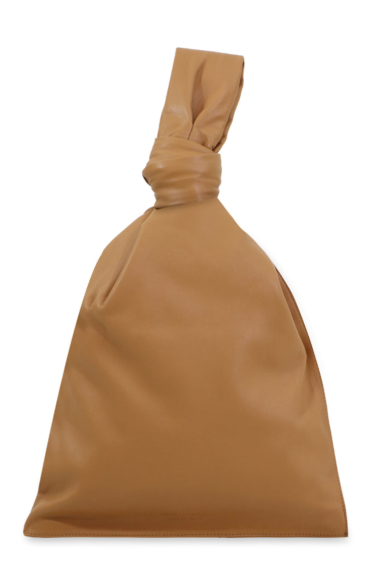 BOTTEGA VENETA BAGS GOLD TWISTED TRIANGLE POUCH SMOOTH LEATHER CARAMEL
