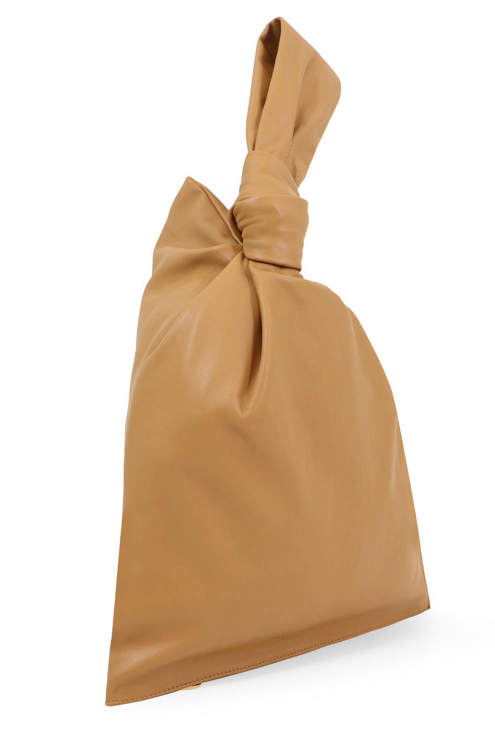BOTTEGA VENETA BAGS GOLD TWISTED TRIANGLE POUCH SMOOTH LEATHER CARAMEL