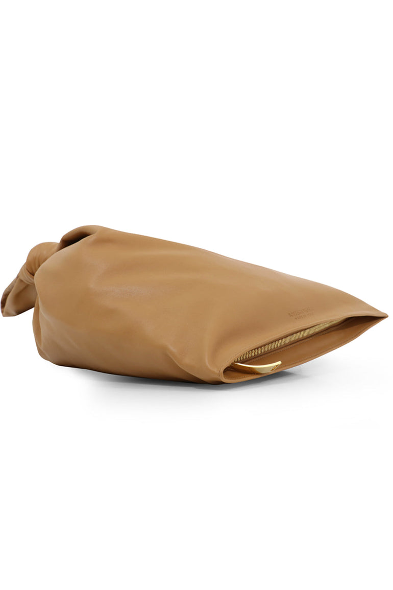 BOTTEGA VENETA BAGS GOLD TWISTED TRIANGLE POUCH SMOOTH LEATHER CARAMEL