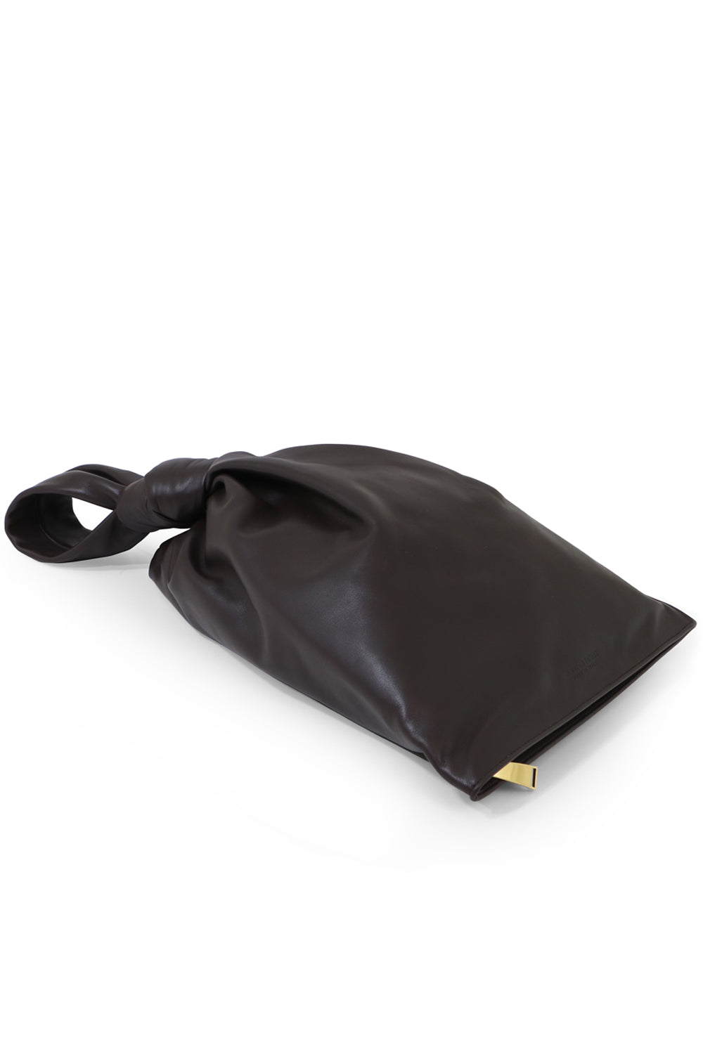 BOTTEGA VENETA BAGS GOLD TWISTED TRIANGLE POUCH SMOOTH LEATHER FONDENTE