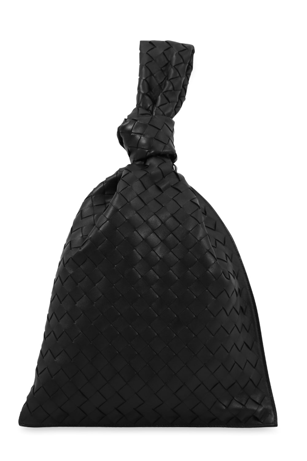 BOTTEGA VENETA BAGS BLACK TWISTED TRIANGLE POUCH WOVEN LEATHER BLACK