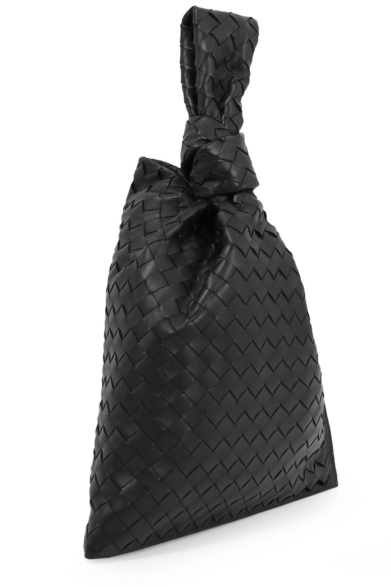 BOTTEGA VENETA BAGS BLACK TWISTED TRIANGLE POUCH WOVEN LEATHER BLACK