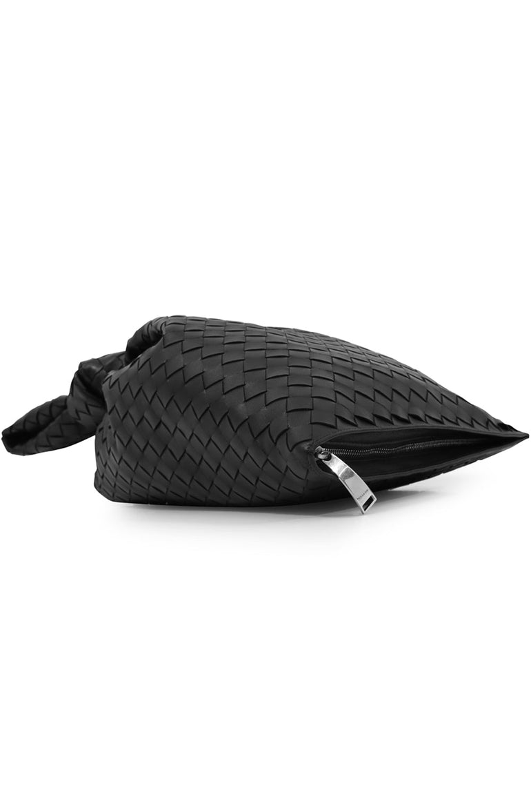 BOTTEGA VENETA BAGS BLACK TWISTED TRIANGLE POUCH WOVEN LEATHER BLACK
