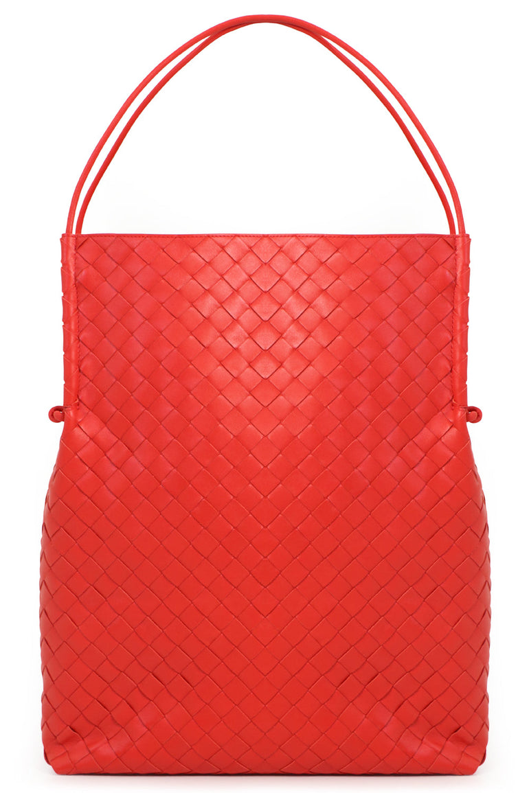 BOTTEGA VENETA BAGS RED WOVEN TOTE BAG NAIL POLISH