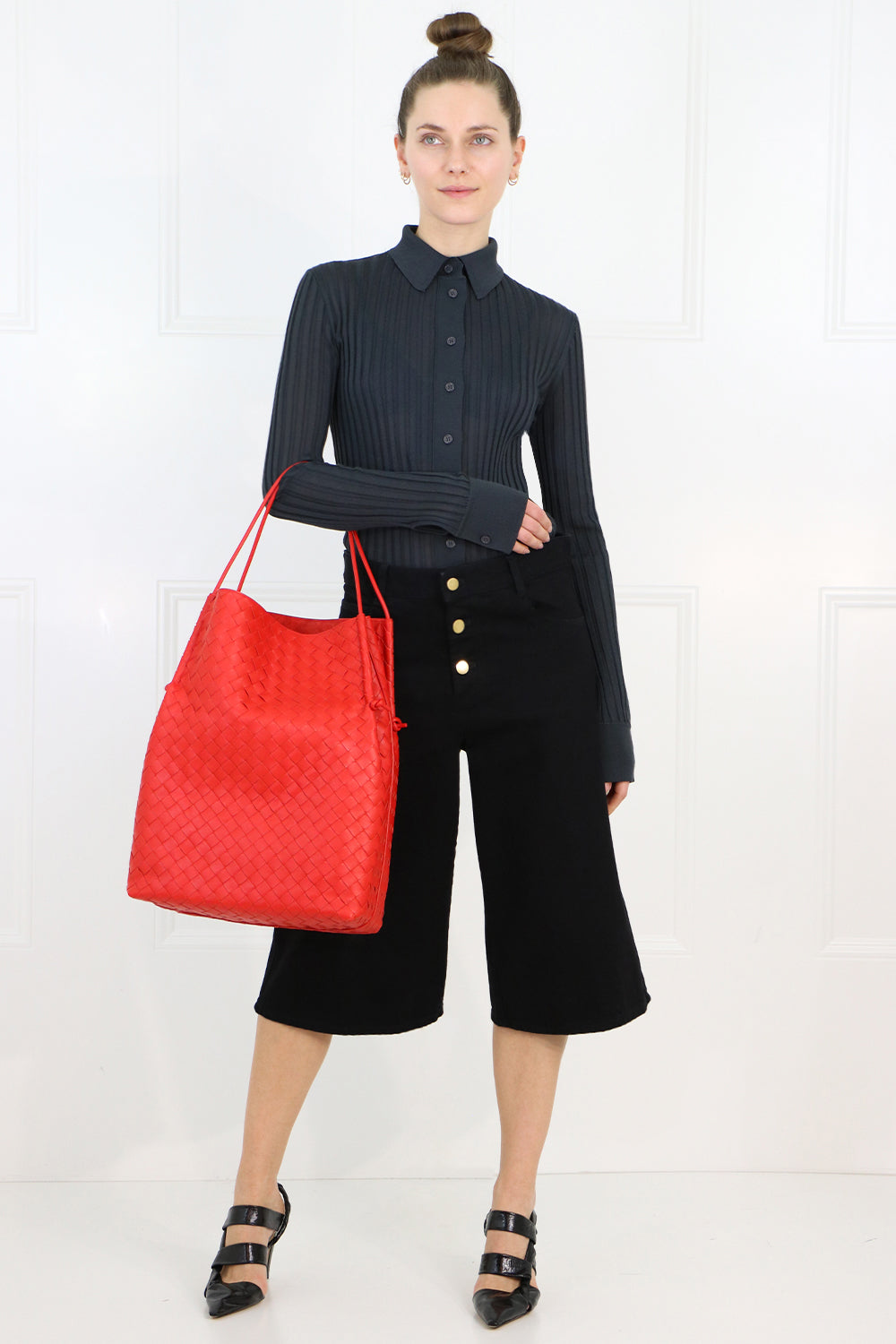 BOTTEGA VENETA BAGS RED WOVEN TOTE BAG NAIL POLISH