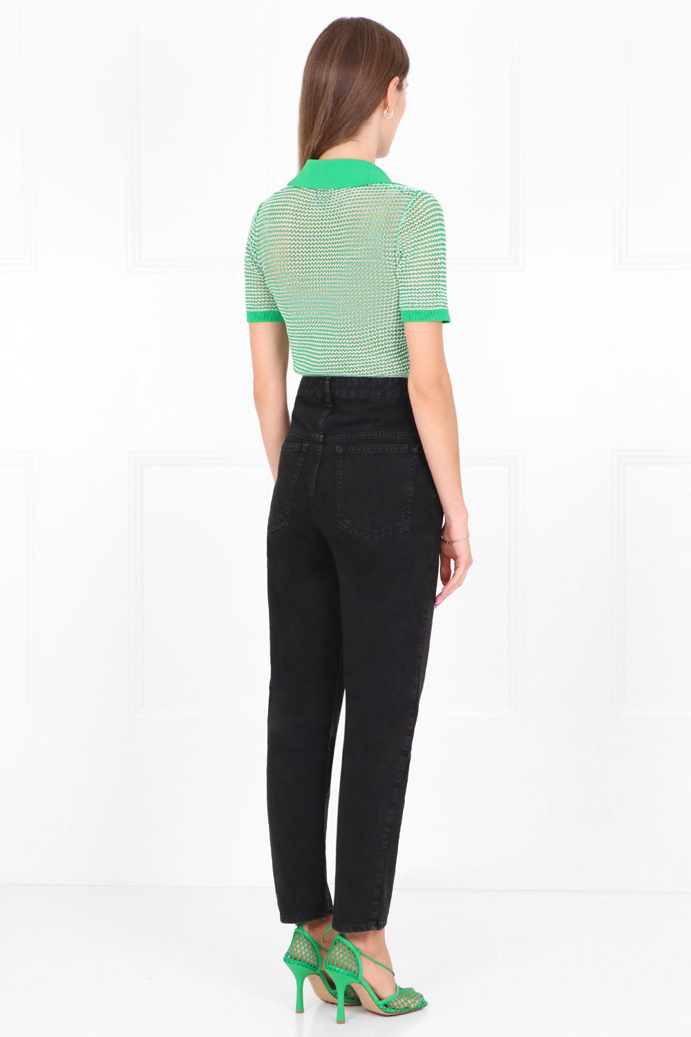 BOTTEGA VENETA RTW MESH POLO TOP S/S PARAKEET GREEN