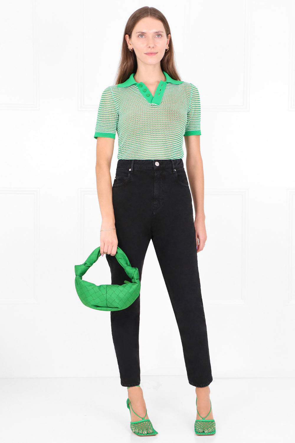 BOTTEGA VENETA RTW MESH POLO TOP S/S PARAKEET GREEN