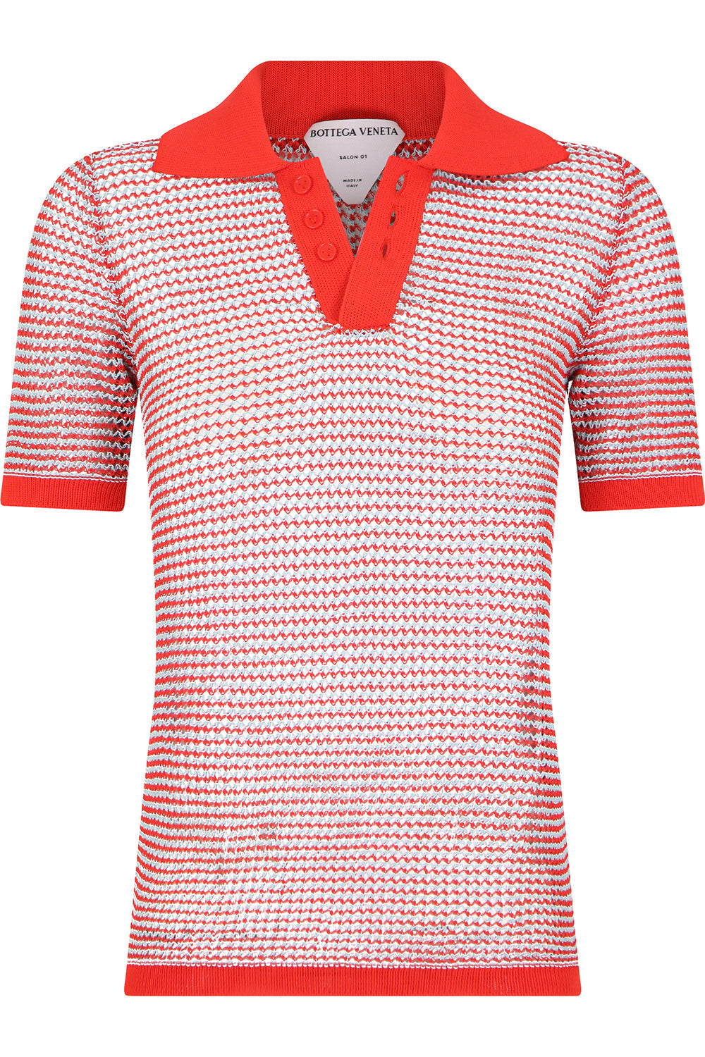 BOTTEGA VENETA RTW MESH POLO TOP S/S TOMATO