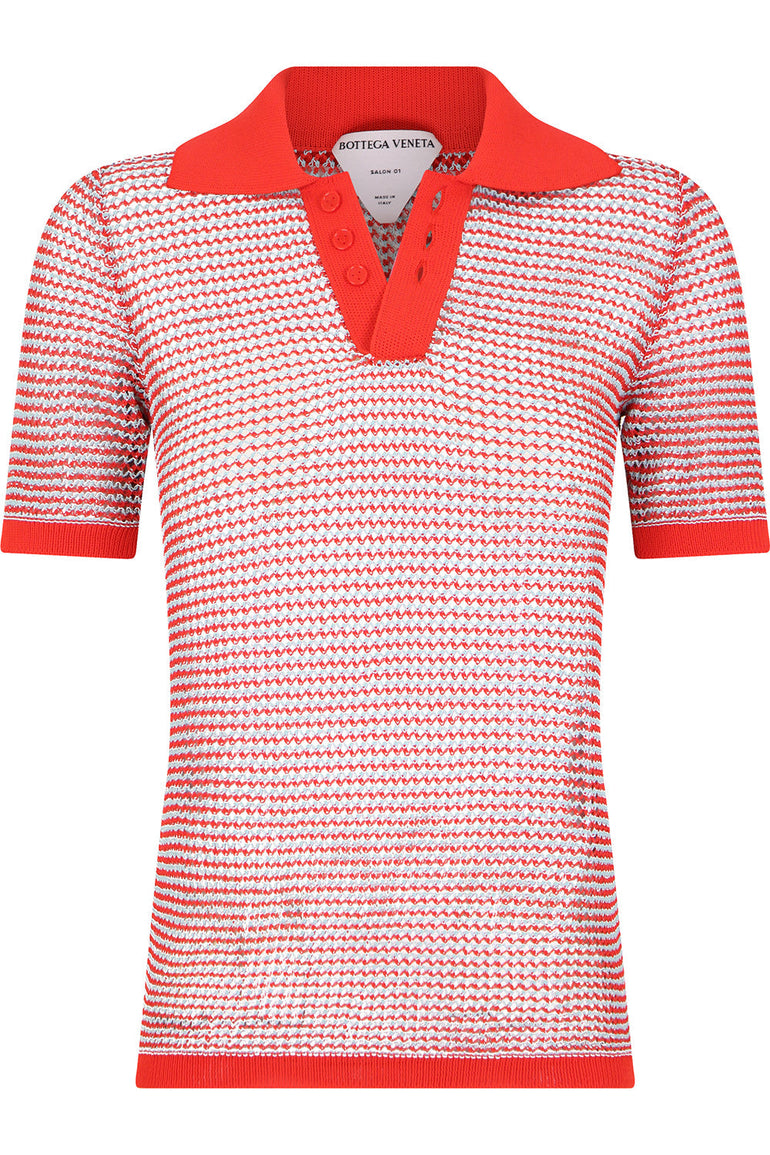 BOTTEGA VENETA RTW MESH POLO TOP S/S TOMATO