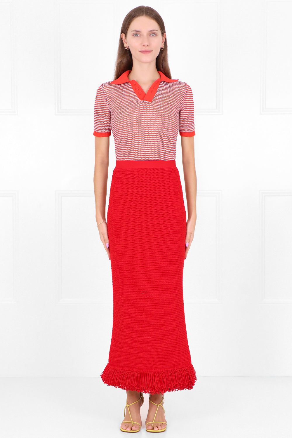 BOTTEGA VENETA RTW MESH POLO TOP S/S TOMATO