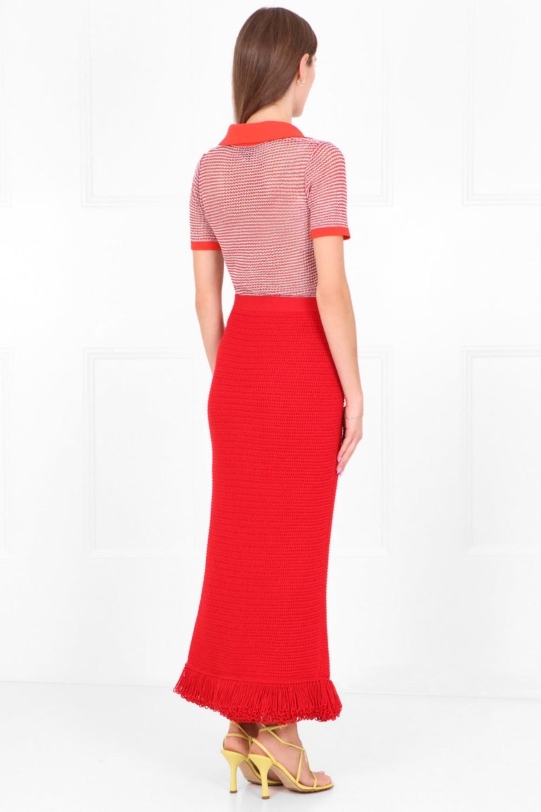 BOTTEGA VENETA RTW MESH POLO TOP S/S TOMATO