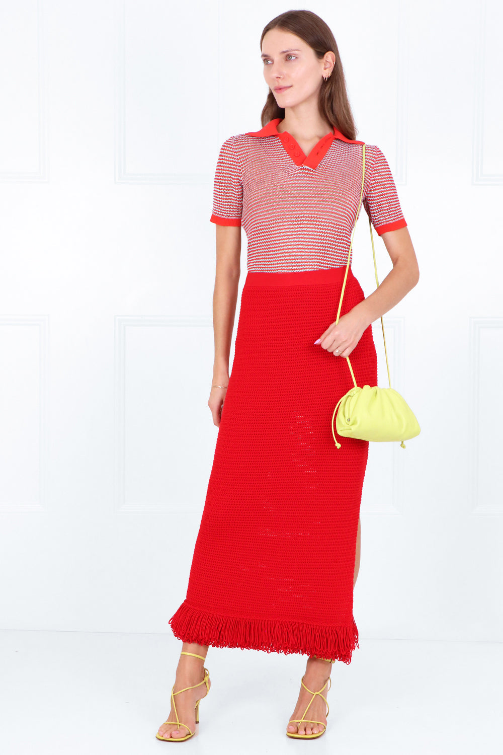 BOTTEGA VENETA RTW MESH POLO TOP S/S TOMATO