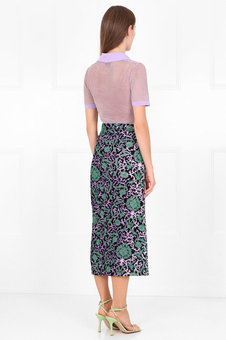 BOTTEGA VENETA RTW MESH POLO TOP S/S WISTERIA PURPLE