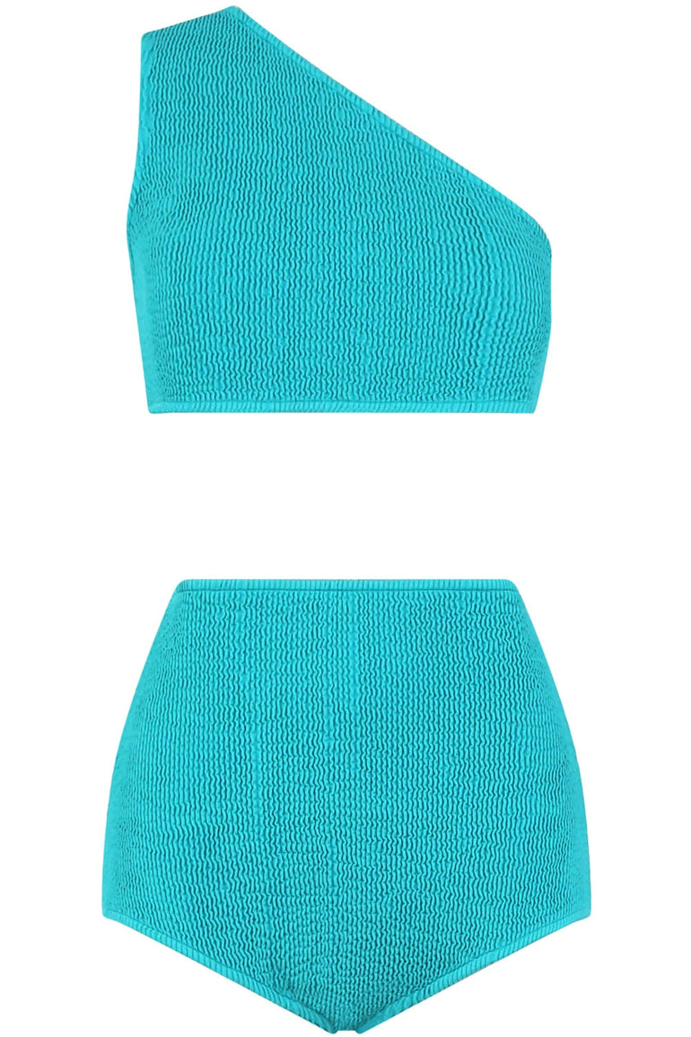 BOTTEGA VENETA RTW ONE SHOULDER CRINKLED BIKINI NEPTUNE