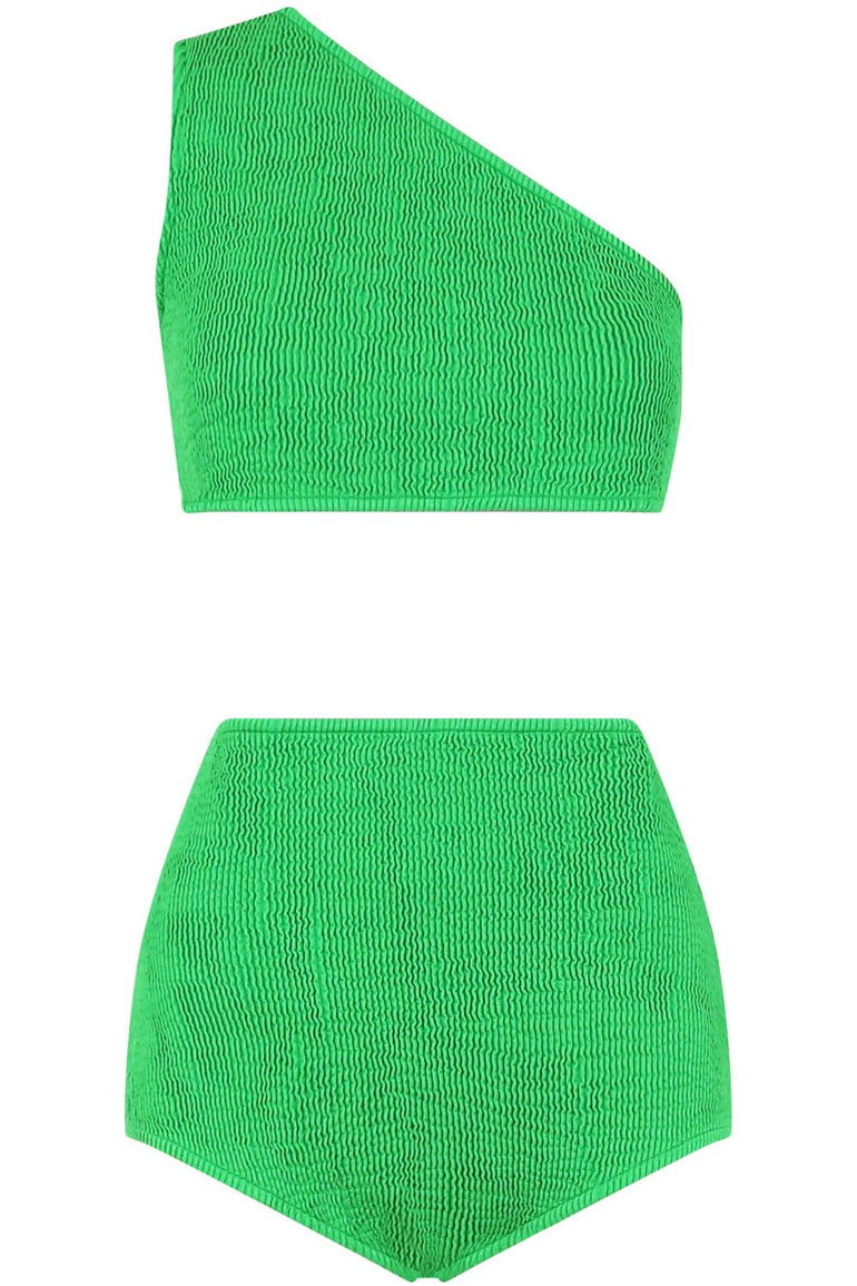 BOTTEGA VENETA RTW ONE SHOULDER CRINKLED BIKINI PARAKEET
