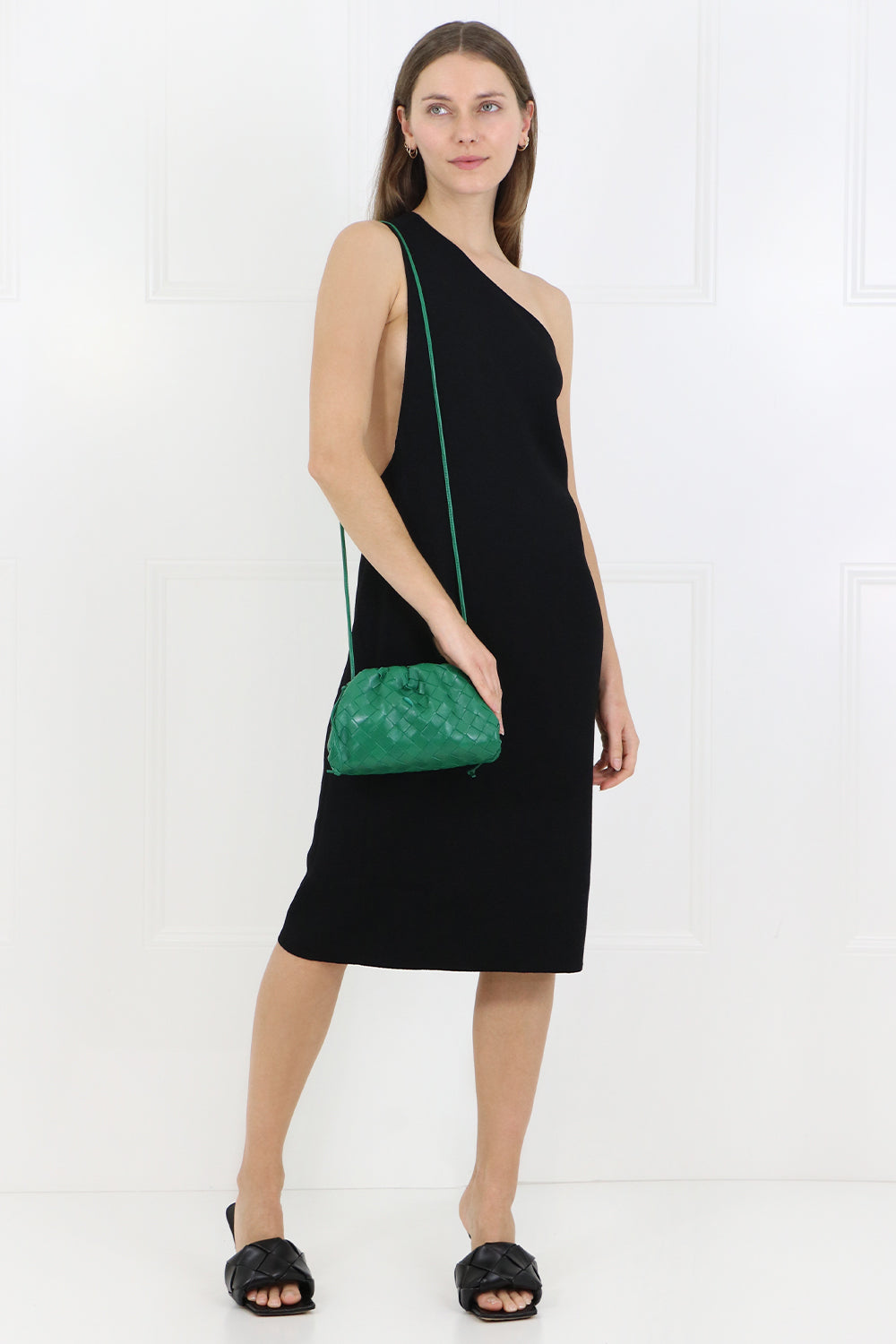 BOTTEGA VENETA RTW ONE SHOULDER DRESS BLACK