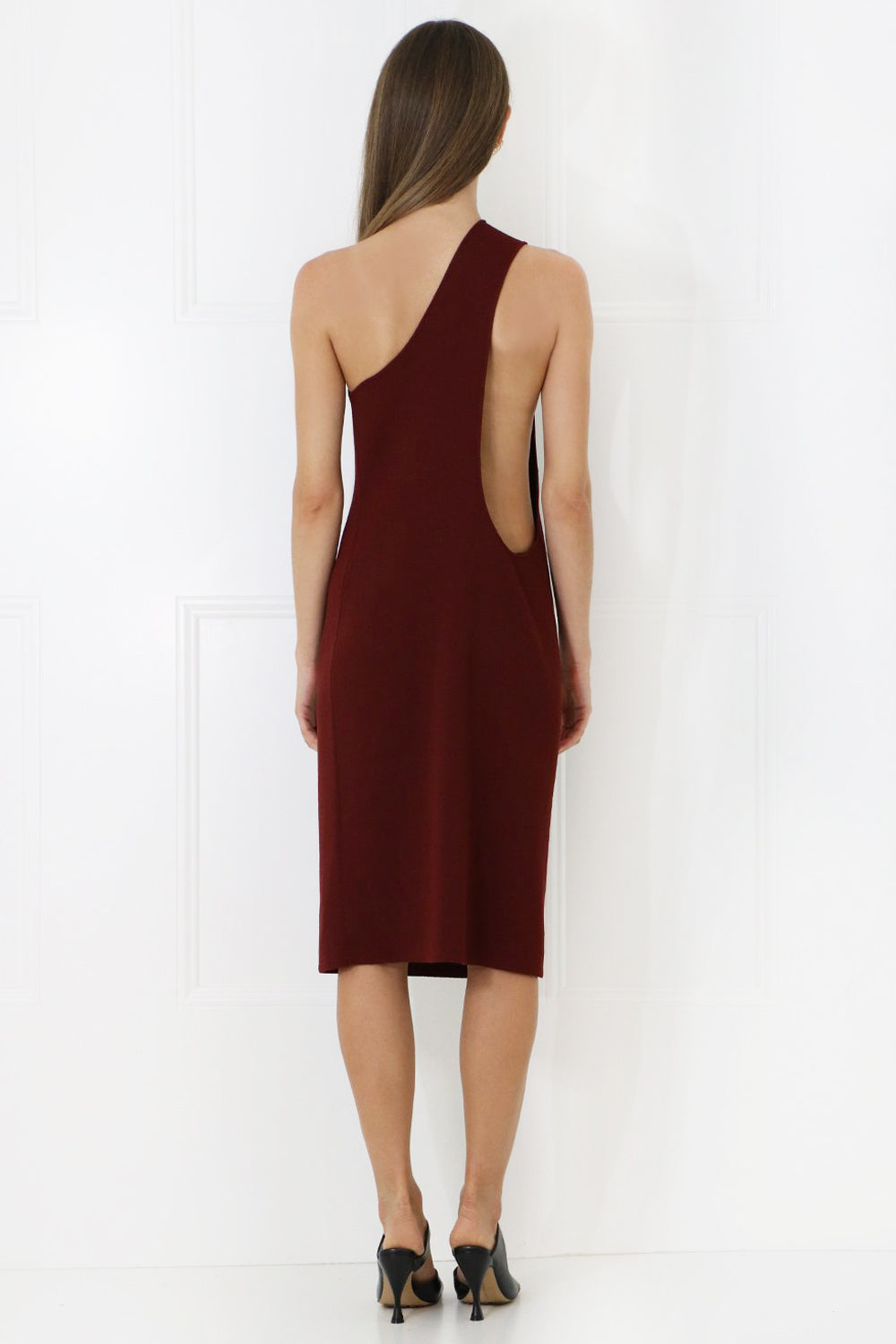 BOTTEGA VENETA RTW ONE SHOULDER DRESS RUST