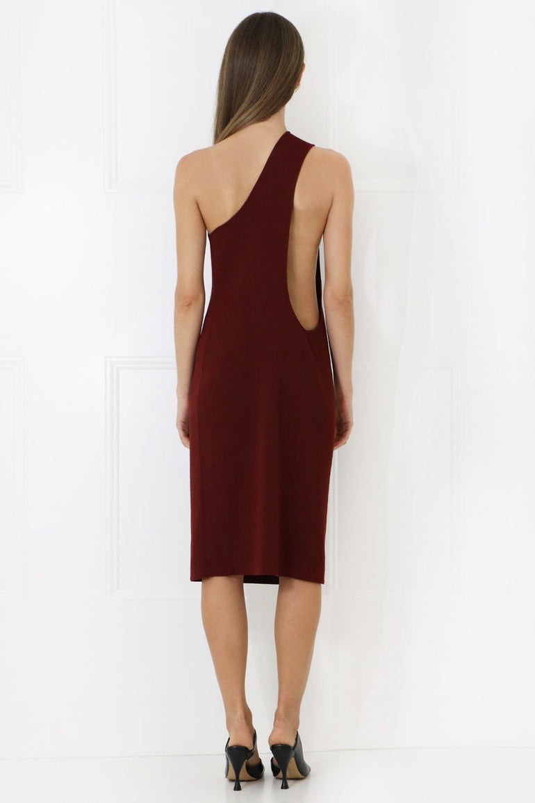 BOTTEGA VENETA RTW ONE SHOULDER DRESS RUST