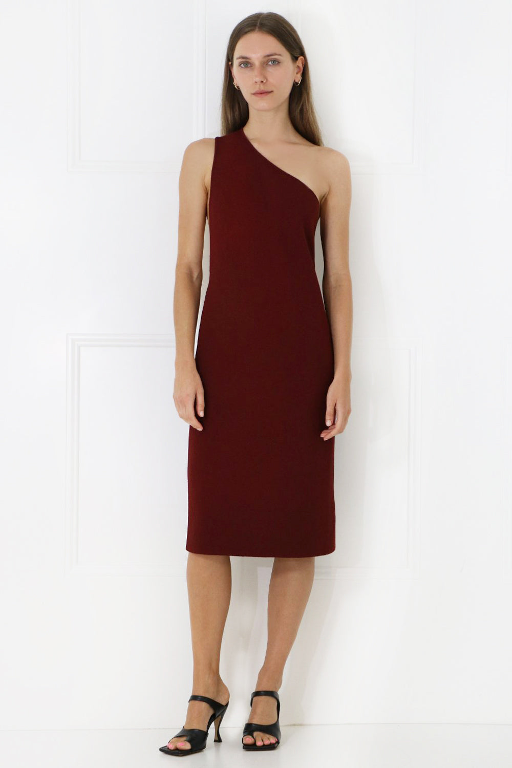 BOTTEGA VENETA RTW ONE SHOULDER DRESS RUST