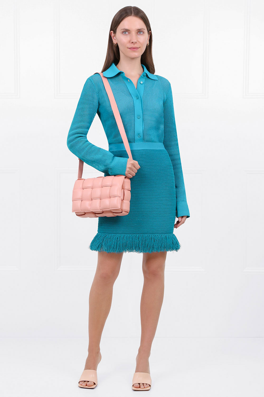 BOTTEGA VENETA RTW RACKED MESH MINI SKIRT DUCK GREEN